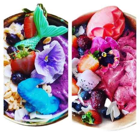 Mermaids dream smoothe bowl next to the mother of dragons
